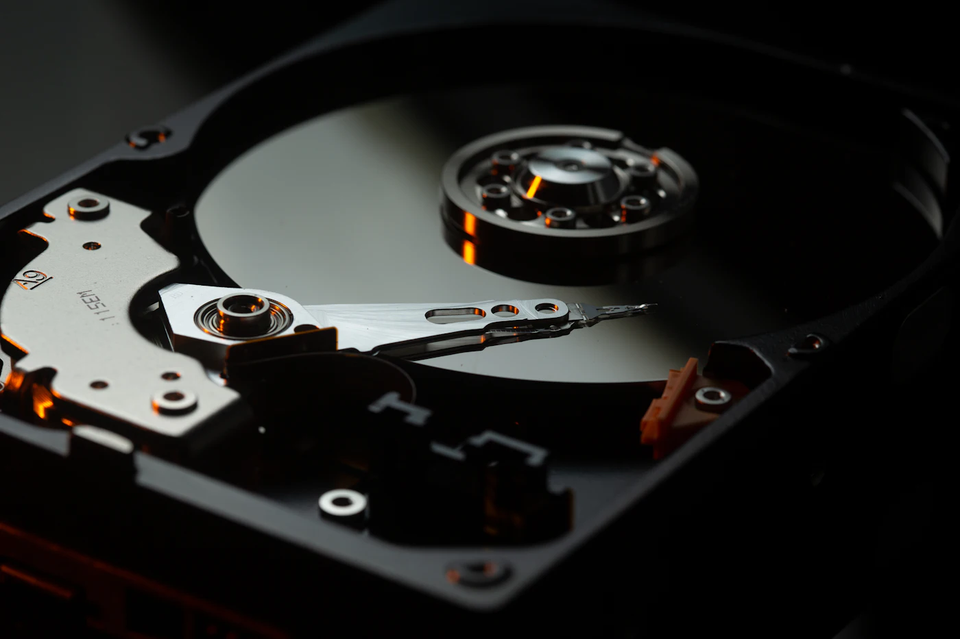 Close-up of an open hard drive